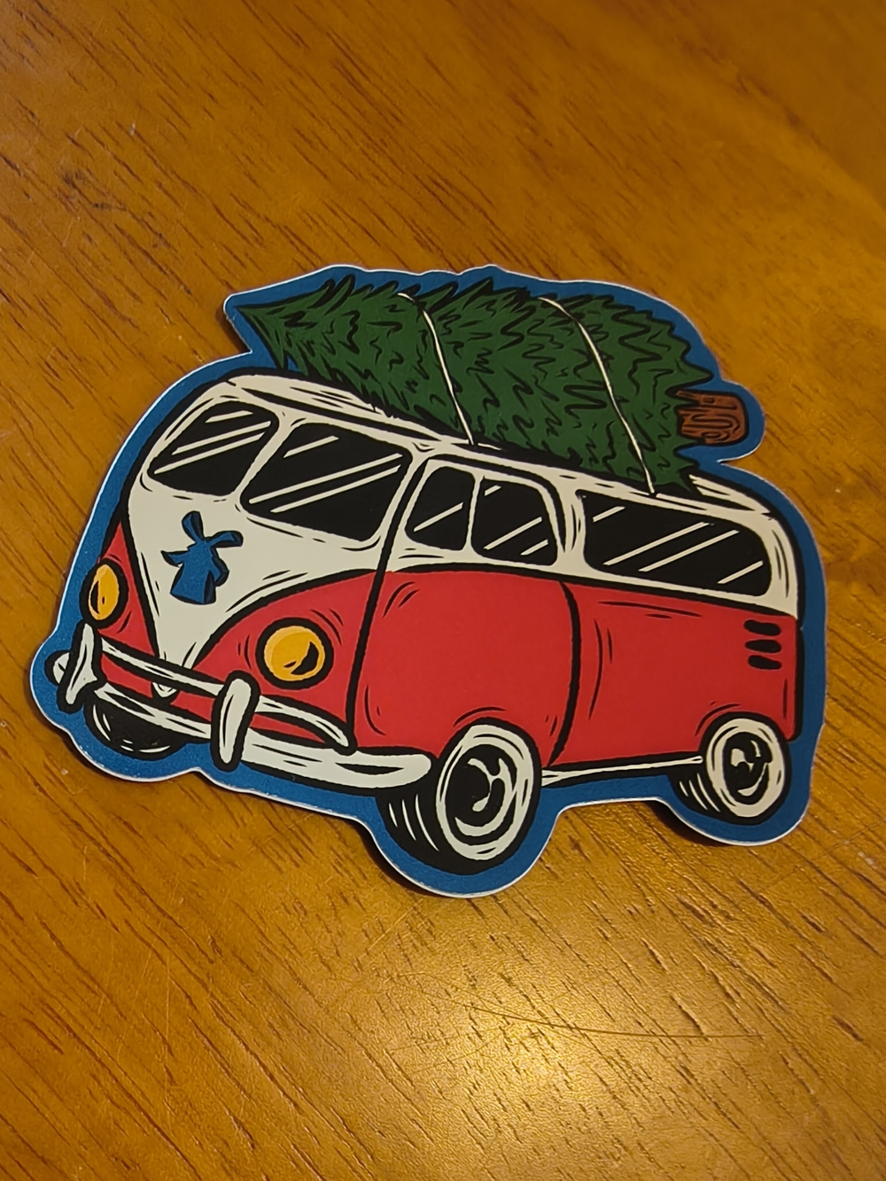 Dutch Bros Christmas Tree Van Sticker Red & Blue Like New